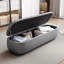 Long banc de rangement en cuir gris-112220539-129680166