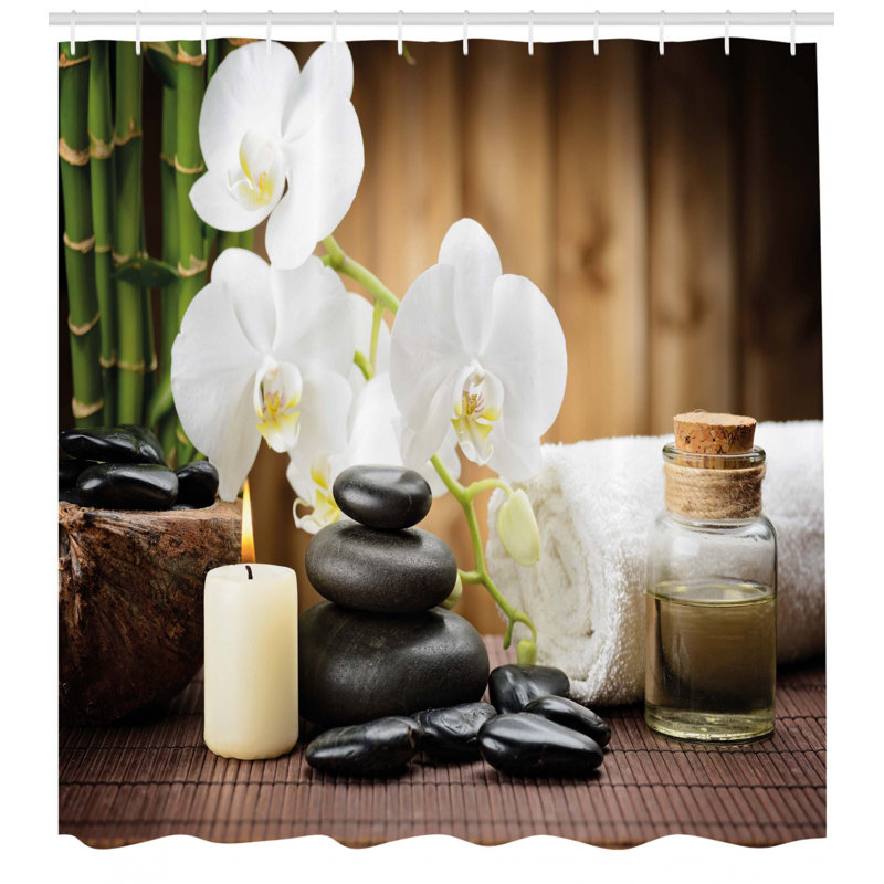 Zen Spa Multicolor Polyester Shower Curtain with Hooks