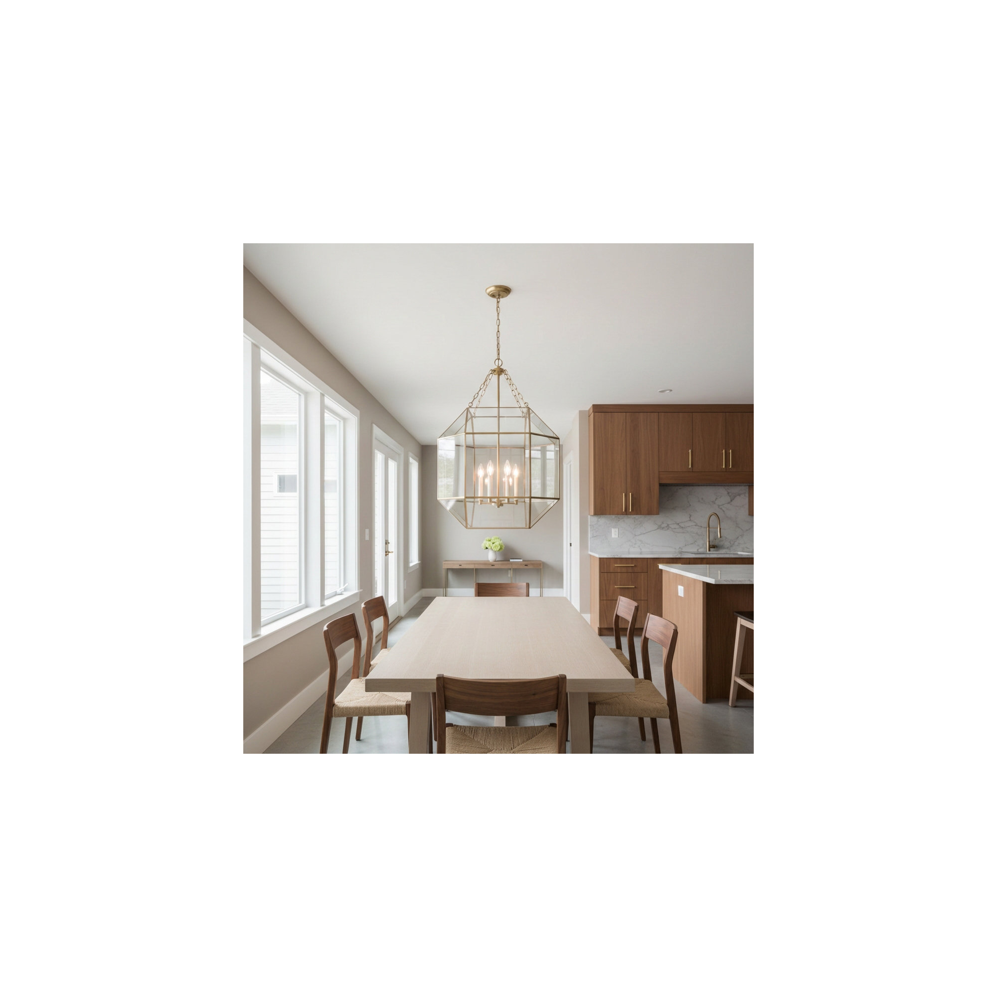Reid 4 Light Glass Dimmable Pendant, 60W, No, Satin Brass