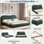 Lit plateforme tapissier avec tête de lit courbée, pieds en bois et lattes de bois-3743805