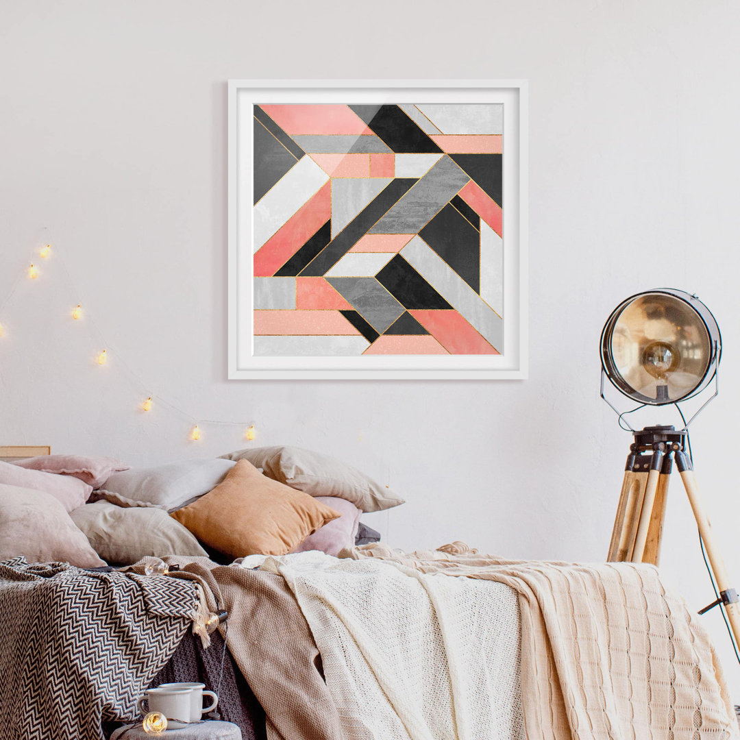 Gerahmtes Poster Geometry in Rosa/Gold