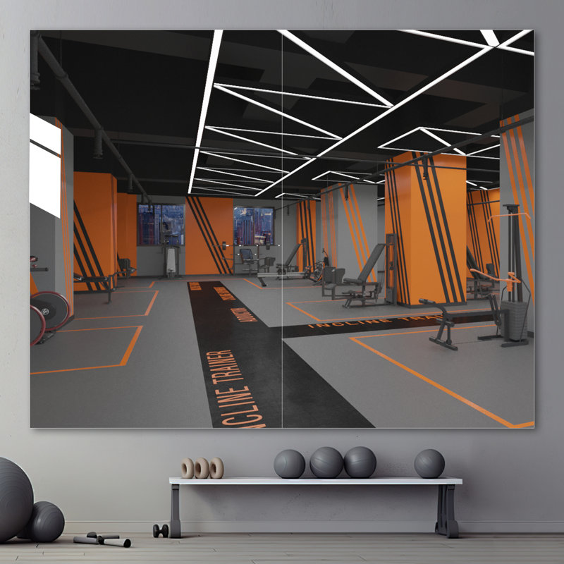 Ebern Designs Frameless Rectangle Full Length Metal Wall Mirror Set Home Gym Mirror with Tempered Glass , 39.4" x 29.9"
