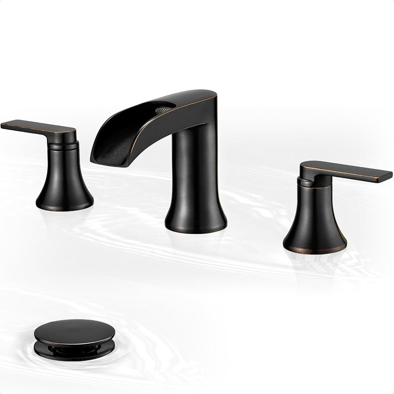 Waterfall Faucet Brass Bathroom Sink Faucet 3 Hole, Oil Rubbed Bronze Faucet For Bathroom Sink 2 Handle