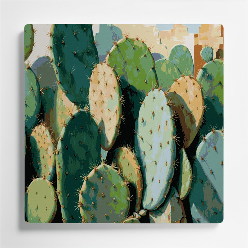 Botanical Prickly Pear Cactus Green Metal Wall Art, 96" H x 96" W x 0.05" D