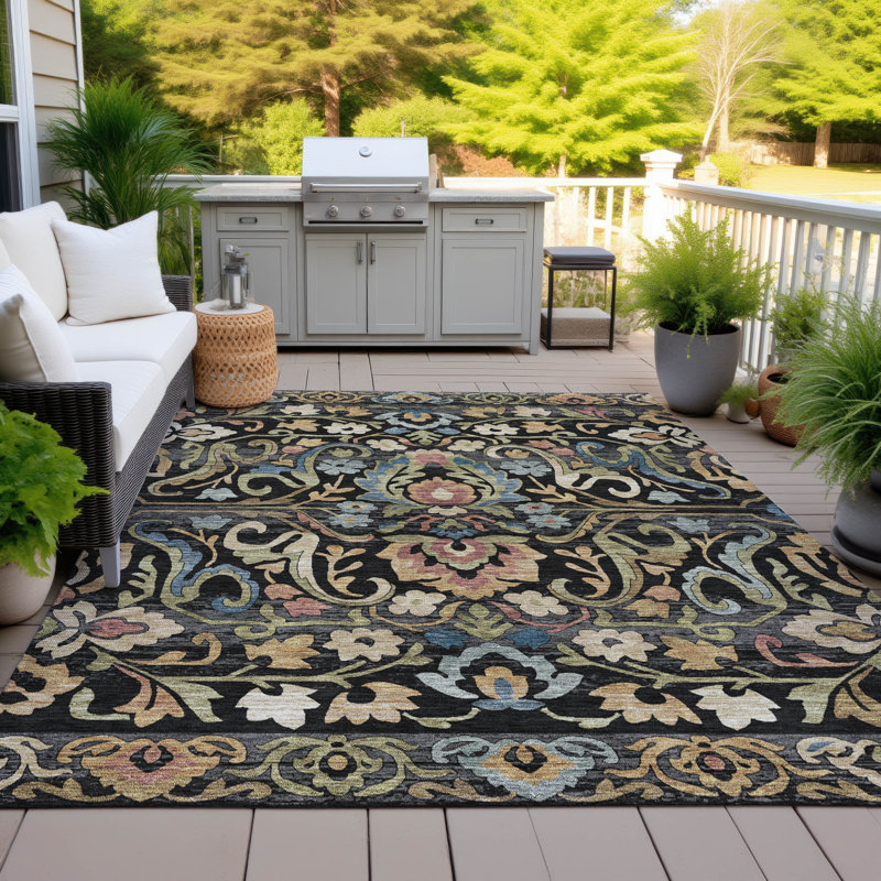 Tapis floral intérieur / extérieur lavable à la machine Husby ACN2193, Rectangle 5 pi x 7 pi 6 po