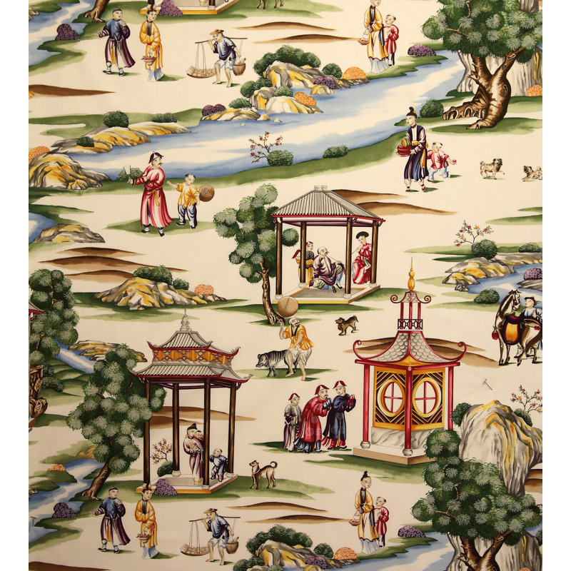 Shanghai Cotton Print Fabric, Multi On Cream