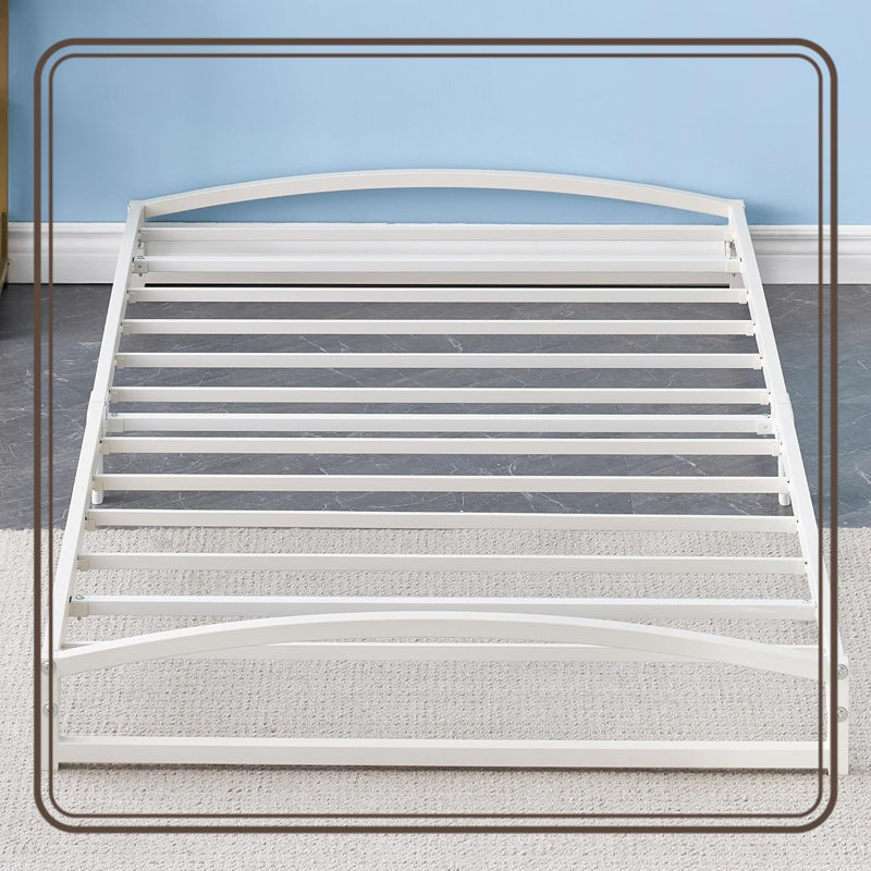 Base de lit plateforme robuste en métal, base de lit à profil bas, sommier avec support en lattes d'acier, Lit simple, Blanc
