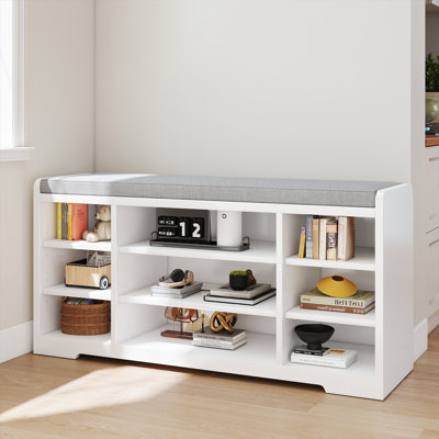 Banc de rangement pour chaussures, banc à chaussures de style campagnard moderne avec coussin, range-chaussures, armoire à chaussures multifonctionnelle pour vestibule, vestibule, couloir