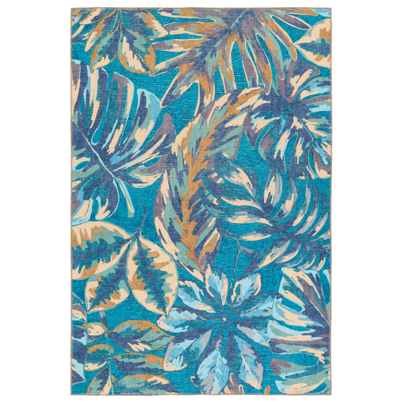 Akhilleus Machine Washable Polyester Blue/Beige Rug, Rectangle 5' x 8'