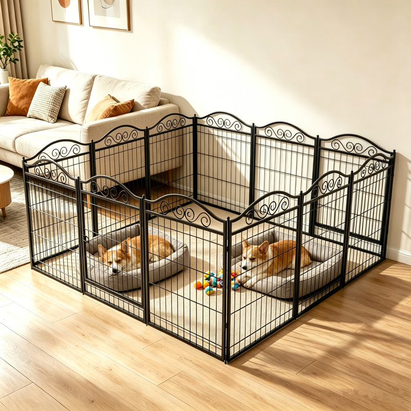 Lariat Panel Metal Exercise Pen With Door (Set of 8)