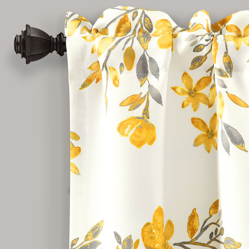 Tanisha Yellow and Gray Floral Polyester Rod Pocket Valance