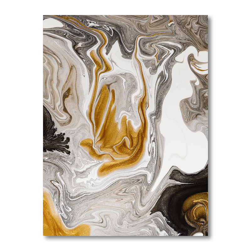 Vague de marbre doré et noir V - peinture sur toile, H 44 po x l 34 po x P 1,5 po, Toile tendue