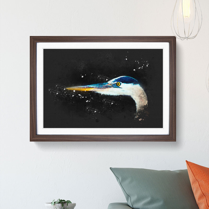 Heron Portrait - Picture Frame Graphic Art Print, Walnut Framed, 62cm H x 87cm W x 2cm D