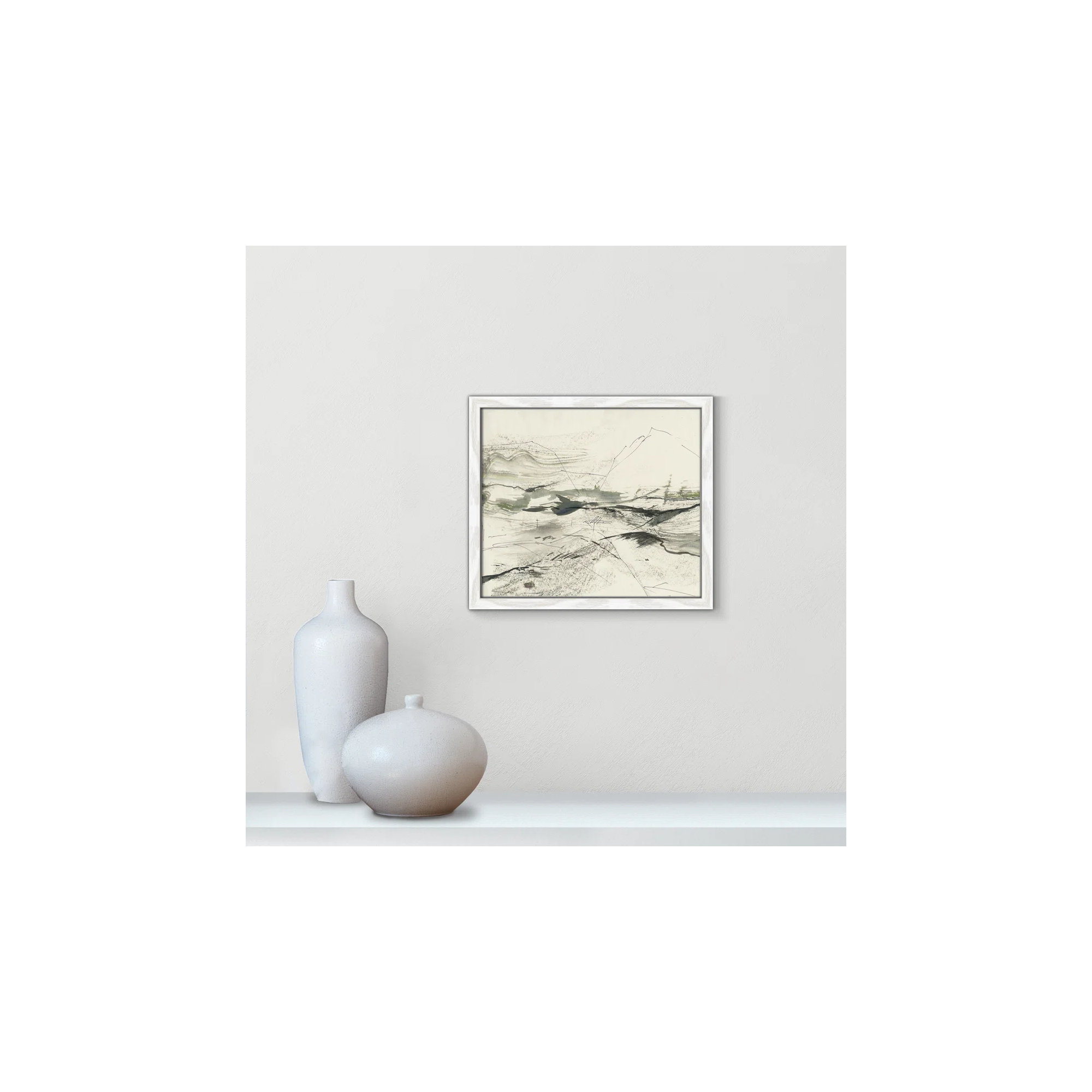 Green Sketches by PI Studio, No Mat, White Slim Picture Framed, 13" H x 15" W x 0.75" D