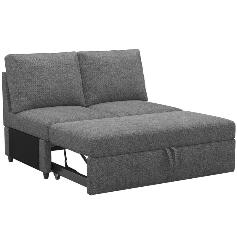 Module de canapé-lit modulaire sans accoudoirs Rafael, Chenille gris pâle
