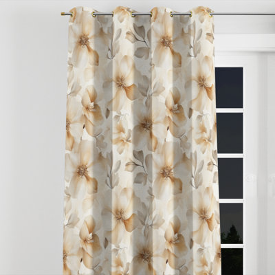 Rideaux en velours floral - Rideau à œillets crème French Country - 1 panneau