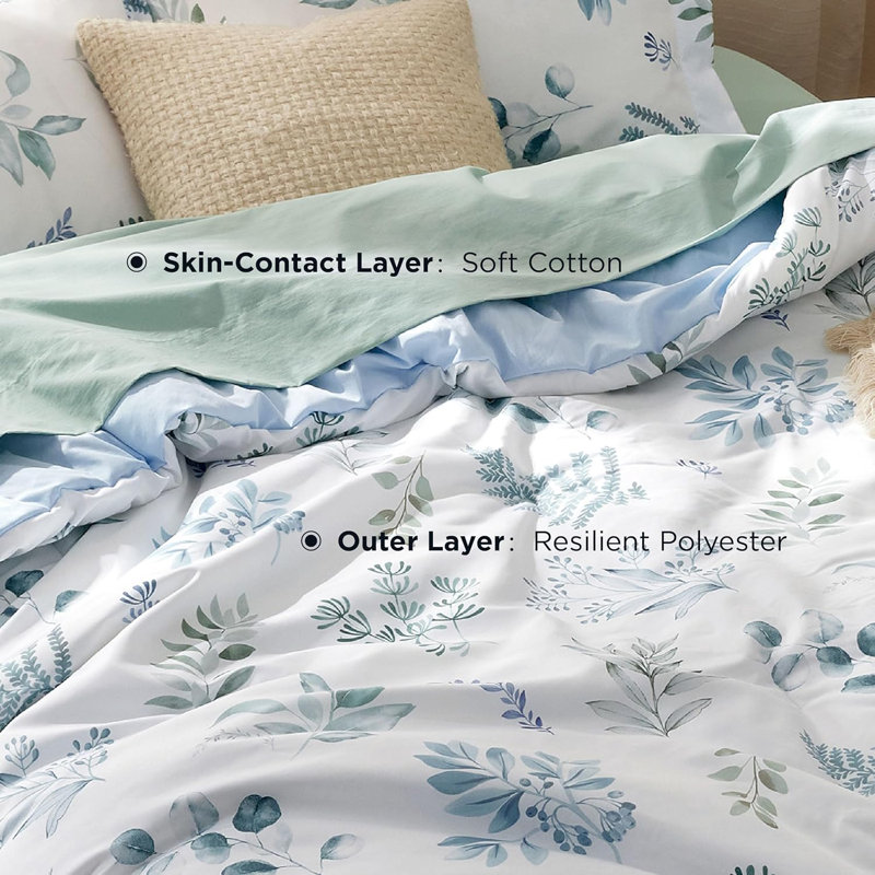 Ensembles d'édredon 100% coton, Édredon grand + 2 taies décoratives + 2 taies d', Vert sarcelle