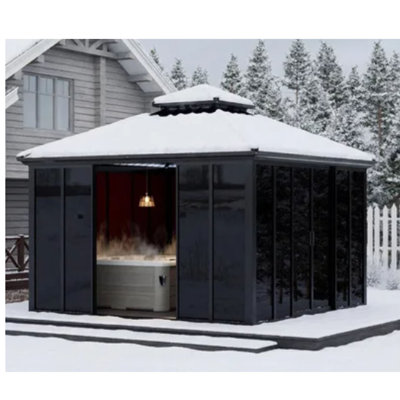 Pavillon de jardin rigide toutes saisons 12 x 12 pi avec portes coulissantes et double toit tous les accessoires d'installation vendus séparément