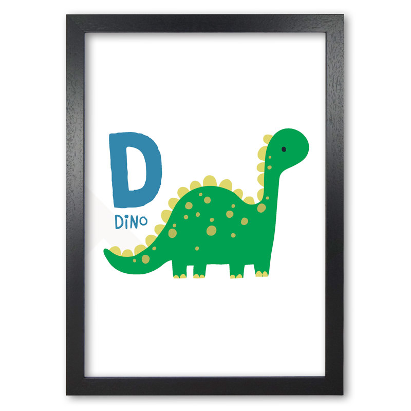 Alphabet Animals, D Is For Dino - Print, 60 cm H x 42 cm W x 5 cm D, Black Grain Frame