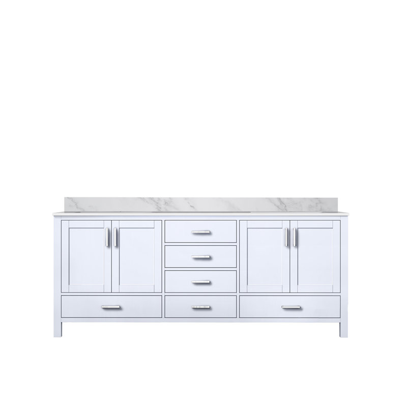Jacques 80" Double Bathroom Vanity Set, White Carrara Marble, White