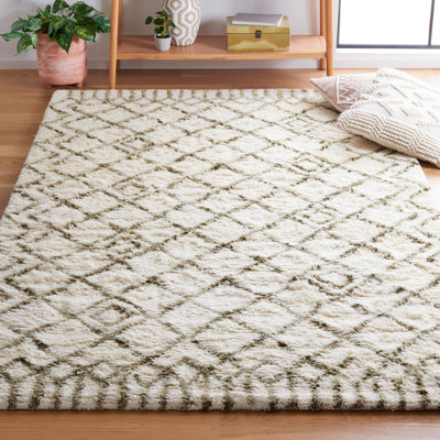Benyam Hand Tufted Nz Wool/Cotton Geometric Rug in Ivory/Green