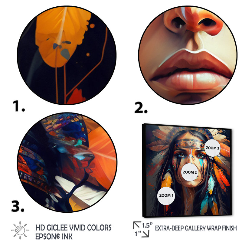 «Colorful Native American Woman VII», impression sur toile, H 24 po x l 24 po x P 1 po, Toile avec cadre flottant noir