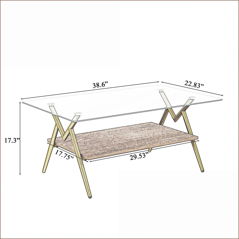 Table basse moderne en verre trempé pour le salon, pieds en métal robustes et facile à nettoyer