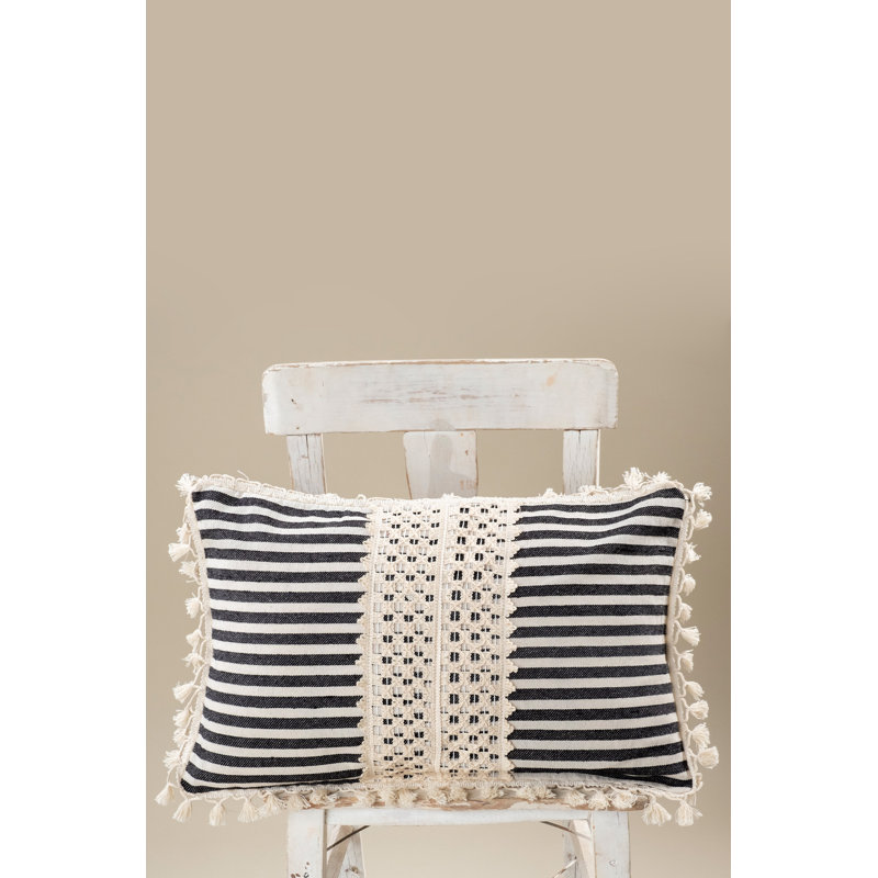 Arrowpoint Striped White Rectangular Throw Pillow Cover, Cream/Black