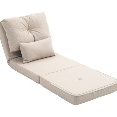 Flip Chair Living Room Bed: Adjustable , Folding Upholstered, Beige Linen Floor Lazy : Convertible Bed With Pillows, For Home