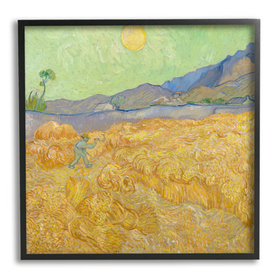 Stupell Industries Wheatefield With A Reaper Vincent Van Gogh Classic - Floater Frame Painting On Canvas In Midnight Black Framed Giclee