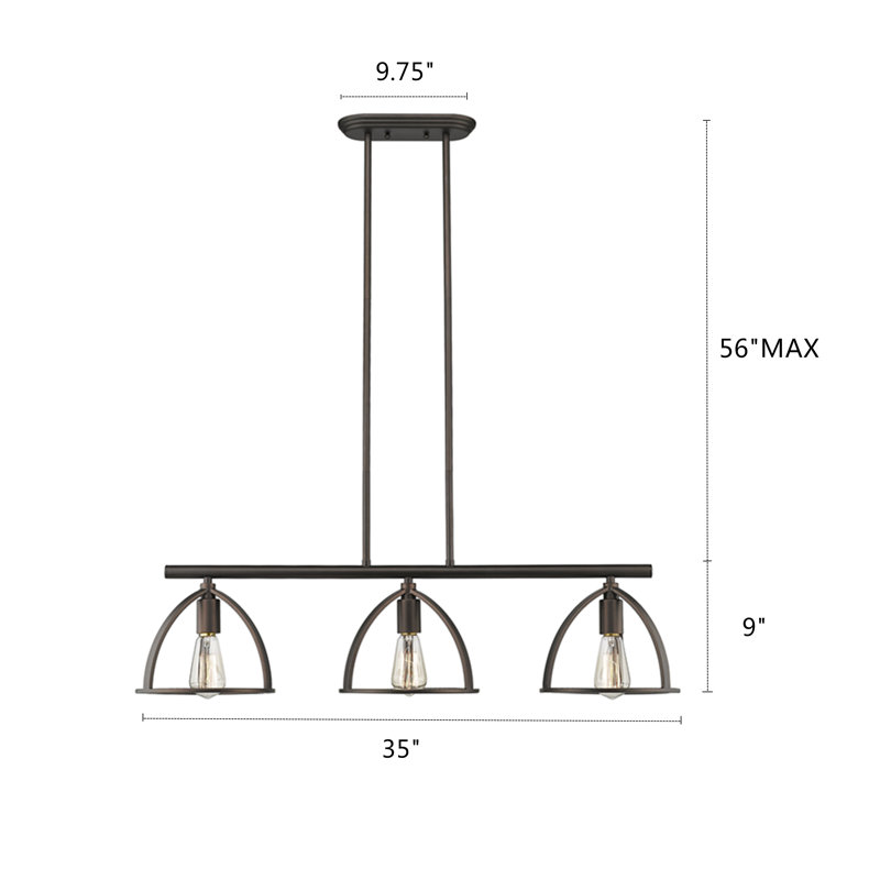 Luminaire suspendu linéaire à 3 lumières pour îlot de cuisine Redner