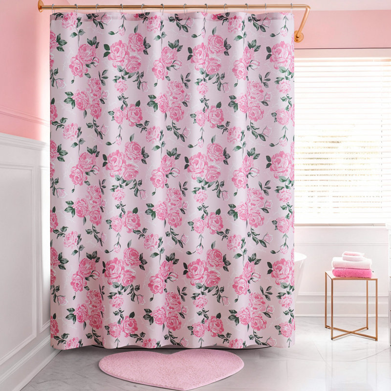 Juicy Couture Shower Curtain 70" W x 72" L and Hooks, Rose Pink