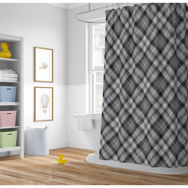 Anthony Plaid Ultra-Thin Lightweight Shower Curtain, Grey/Charcoal