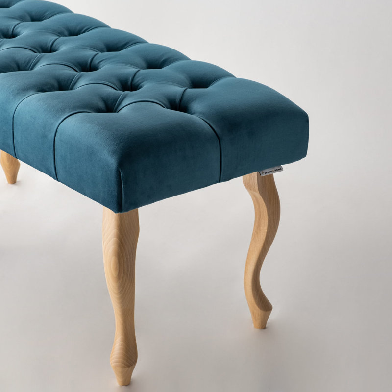 Jerez Velvet Upholstered Bench, H40 x W100 x D30cm, Blue/Natural