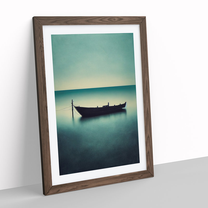 Docked Boat - Single Picture Frame Print, 64cm H x 46cm W x 2cm D, Walnut