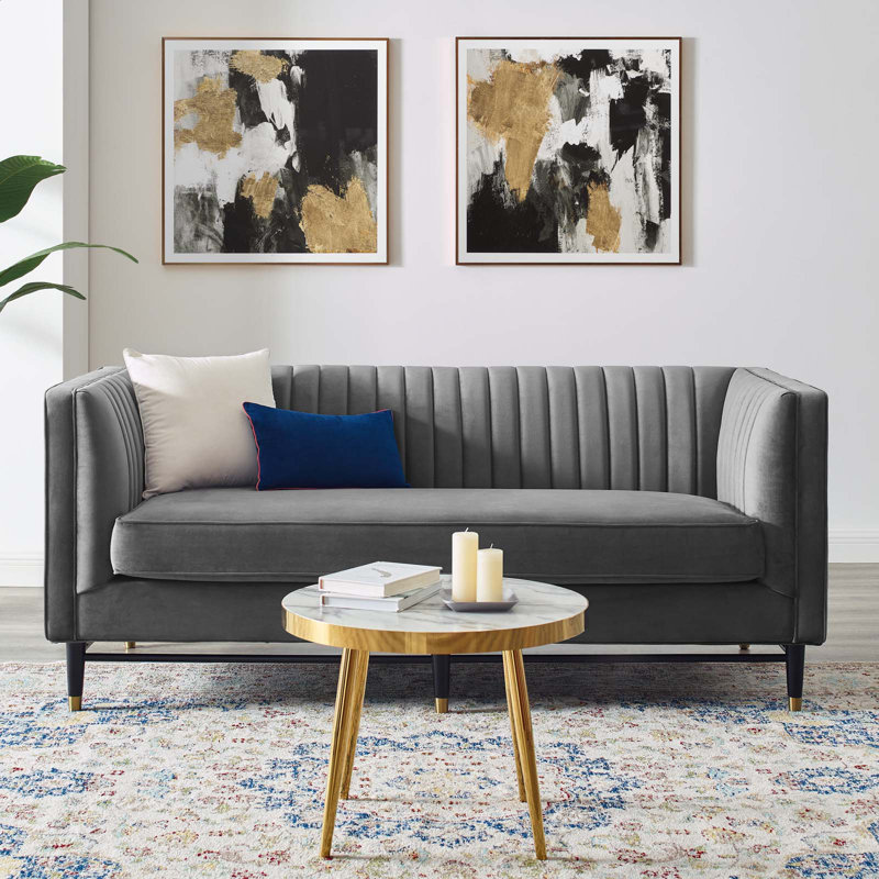 Devote Channel Tufted Performance Velvet Loveseat, Gray Velvet