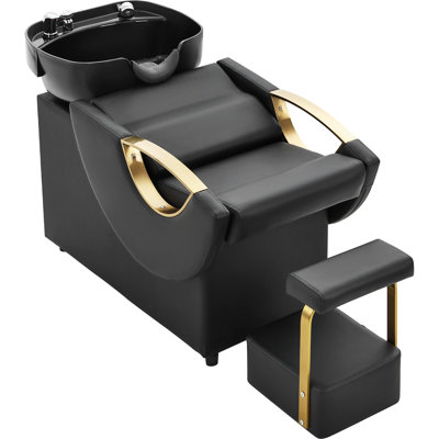 Shampoo Bowl And Chair Set For Salon, Hair Washing Salon Shampoo Chair For Hair Stylist, Abs Plastic Backwash Barber Sink With Separate Footstool For Spa Beauty, Black