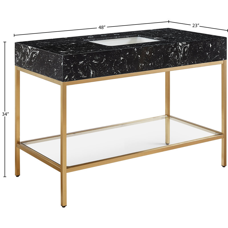 Meuble-lavabo simple 48 po Izayha, Laiton brossé, Noir