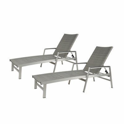Set Of 2 Chaise Lounge Outdoor Rust-Proof Aluminum Frame Grey Comfortable Mesh Seating