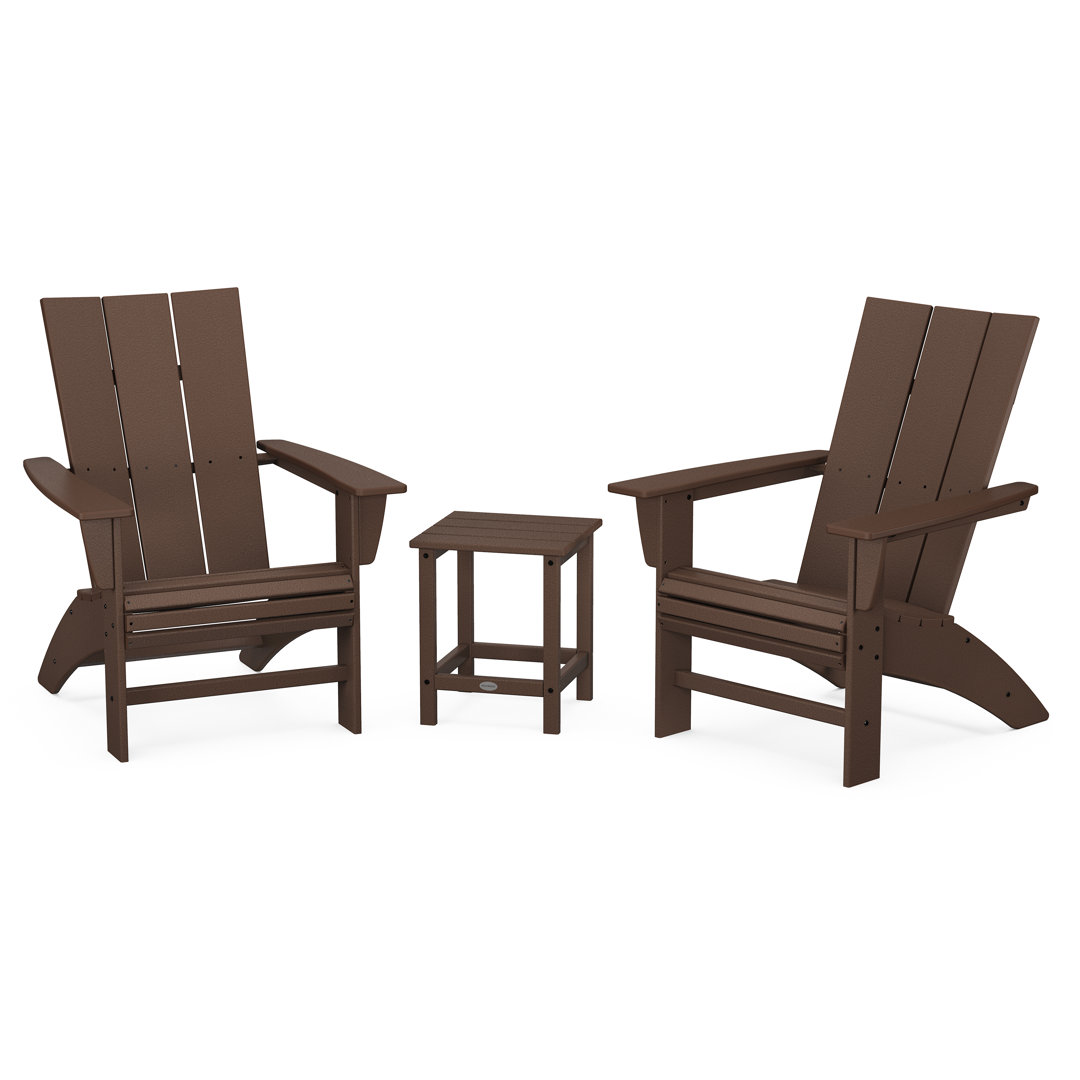 Modern 3-Piece Curveback Adirondack Set with Long Island 18" Side Table POLYWOOD® 