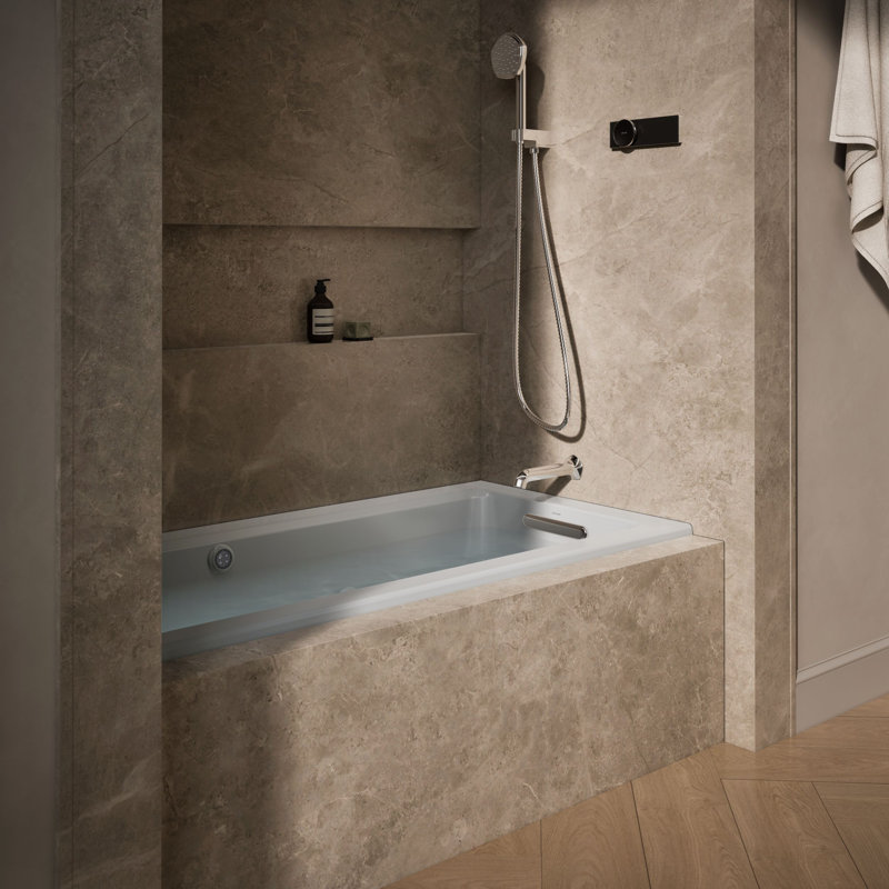Archer Alcove Whirlpool with Bask Heated Surface, Tile Flange and Left-Hand Drain, Ice Gray, Right