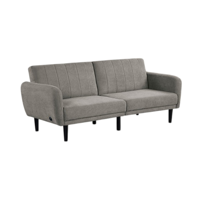 Arz Fold Out Futon Sofa Bed, Light Gray, Retro Channel Tufted Back, Gray Fabric