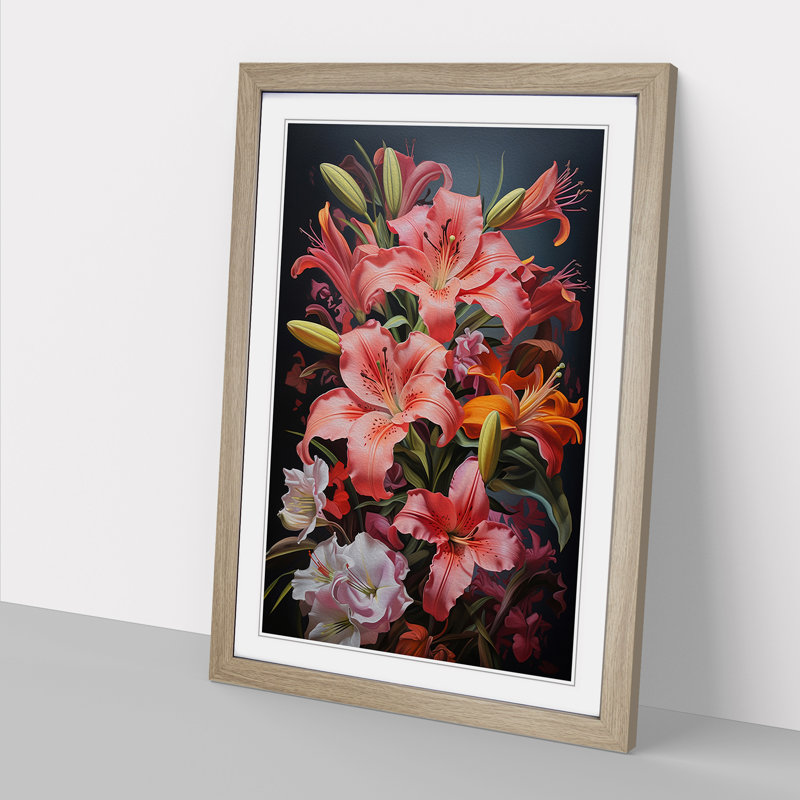 Floral Hard Edge Painting No.2 - Framed Print, Oak, 34cm H x 25cm W x 2cm D