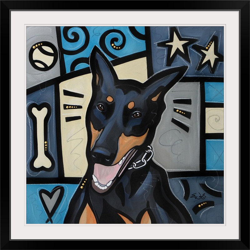 «Doberman Pinscher Pop Art» par Eric Waugh - impression d'art graphique, Cadre noir, H 20" x l 20" x P 1"