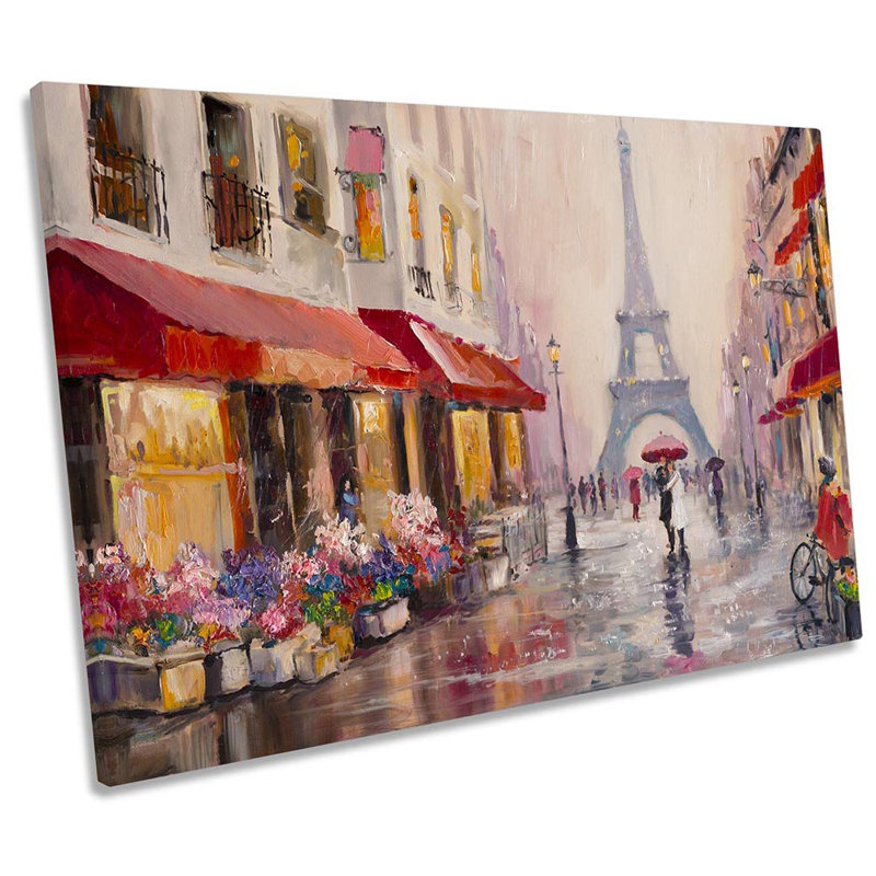 Eiffel Tower Street Scene Framed - Wrapped Canvas Print, 91.4cm H x 137.2cm W x 4cm D