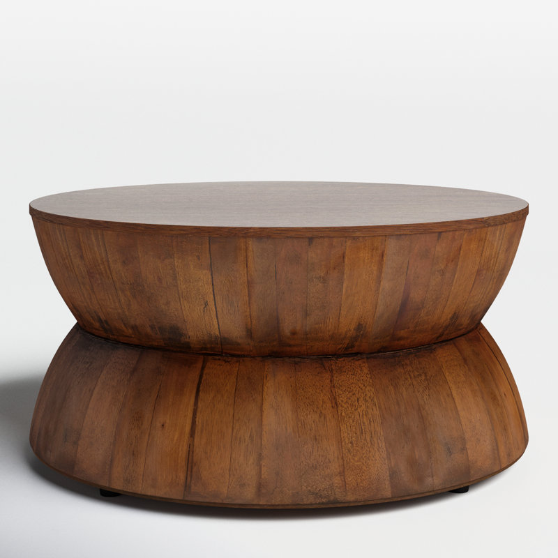 Élégante table basse Champlain - Design moderne en forme de sablier, bois massif et bois d'ingénierie pour le salon, Brun