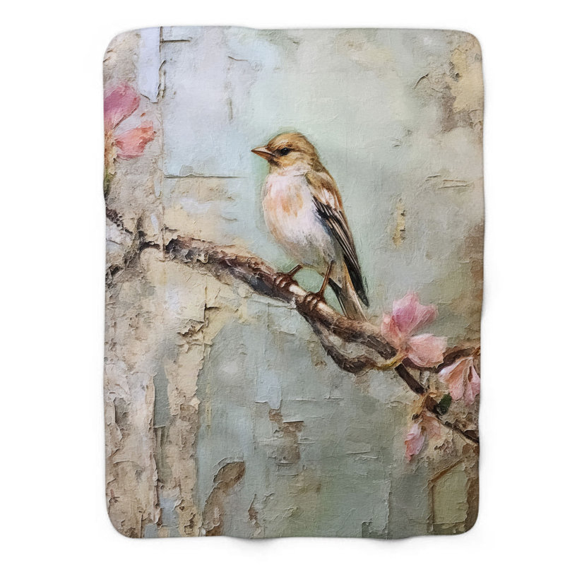 Couverture Cherry Blossom Chirpers - 1 pièce Sherpa B Premium, L 50 po x L 60 po
