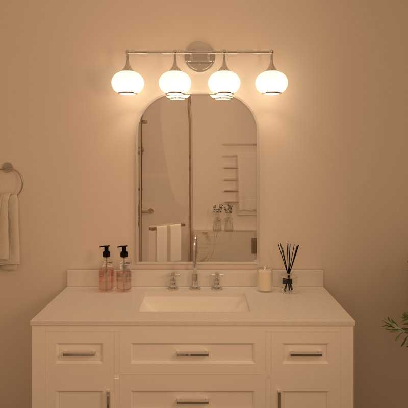 Éclairage pour meuble-lavabo moderne 4 lumières au fini chrome poli, 4, H 10,63 po x l 32,25 po x P 7,5 po, Chrome