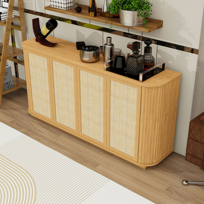 Buffets avec coin arrondi, meuble télé avec armoire de rangement multifonctionnelle, H 31,7 po x l 64,2 po x P 15,2 po