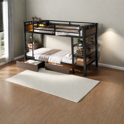 Lits simples en métal peu encombrants, tablettes de rangement, design noir moderne